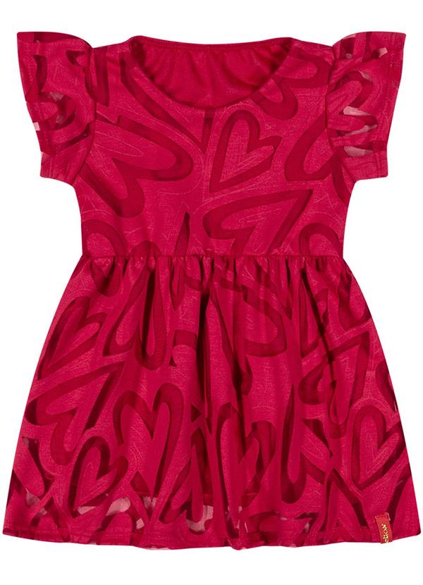 Vestido Bebê Menina Tule Corações Vermelho