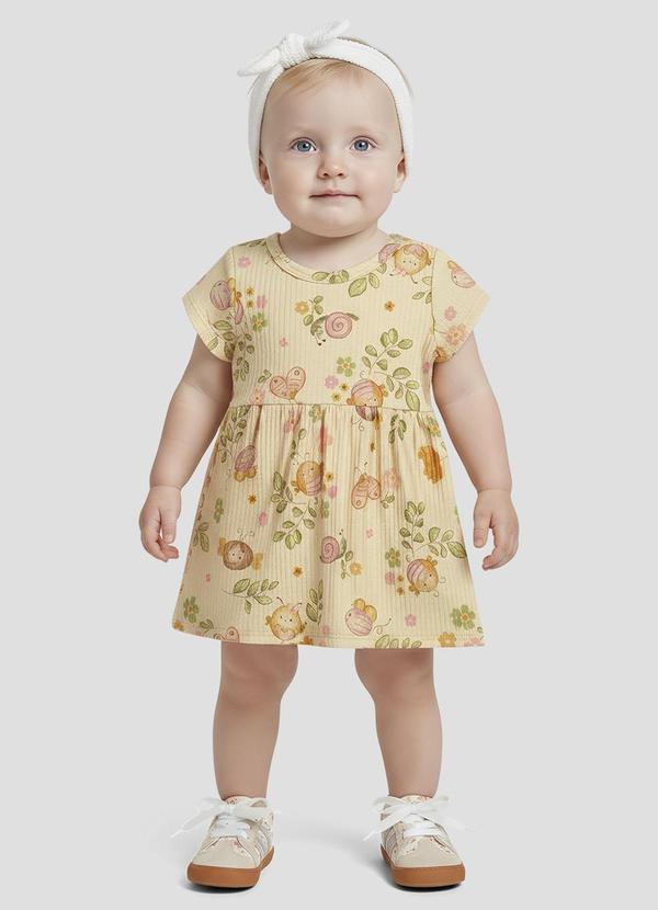 Vestido Body Canelado Estampa Digital Bege