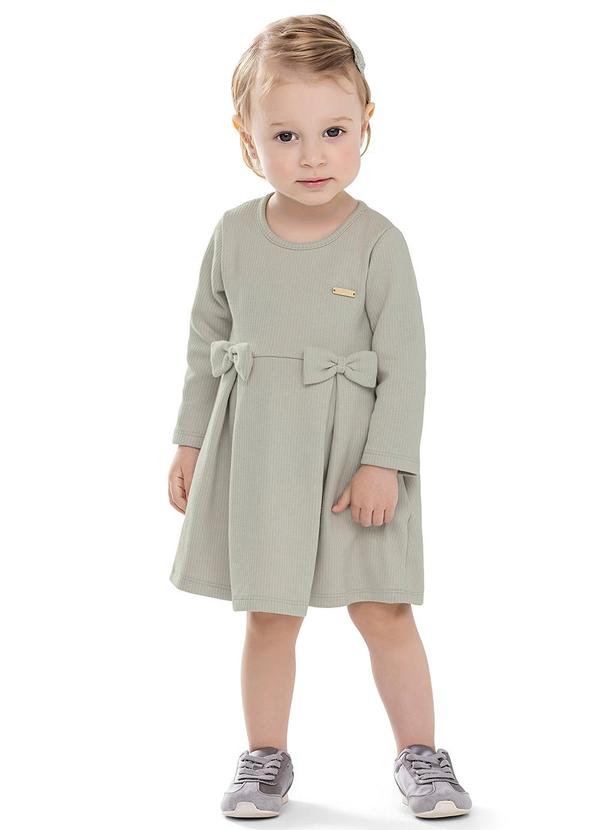 Vestido Canelado Bebê Menina Laços Verde