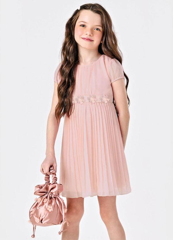 Vestido Chiffon Plissado Rosa