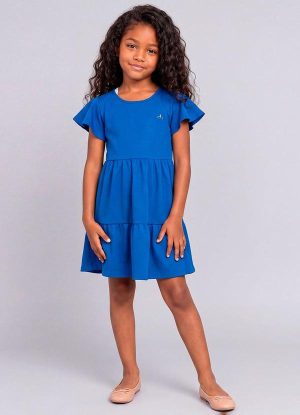 Vestido com Babados e Mangas Amplas Azul