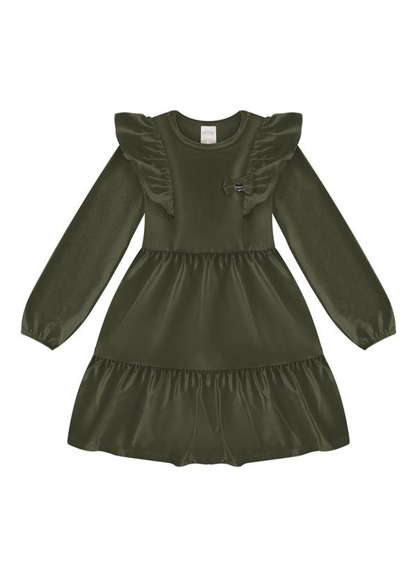 Vestido com Babados em Tecido Veludo Verde