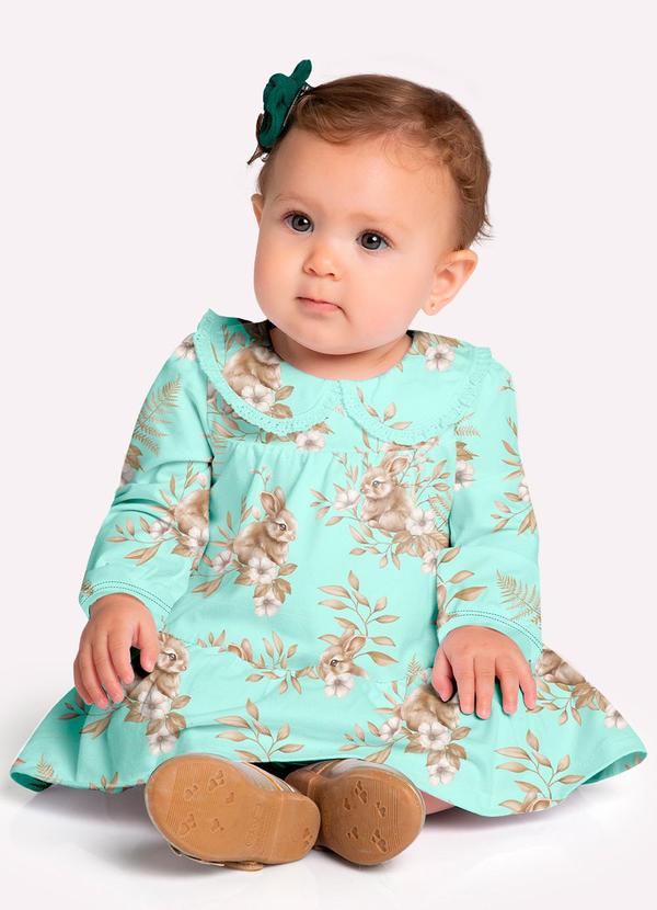 Vista 2 Vestido com Calcinha Bebê Coelhinhos Verde Milon Milon