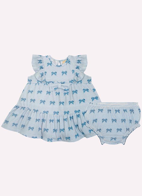 Vestido com Calcinha Bebê Menina Laço Azul