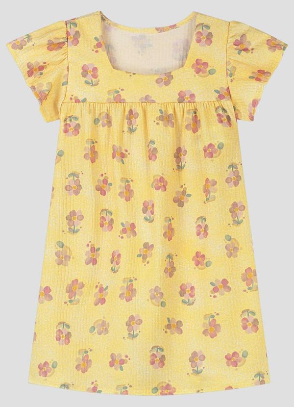 Vestido com Elastano e Estampa Digital Amarelo
