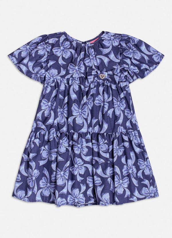 Vestido com Estampa de Laços Azuis Marinho