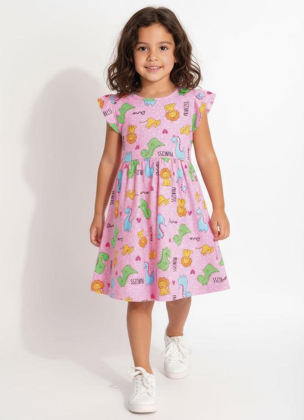 Vestido com Estampa Dinos Rosa