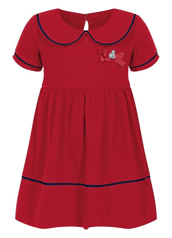 Vestido com Gola Boneca e Laço Vermelho