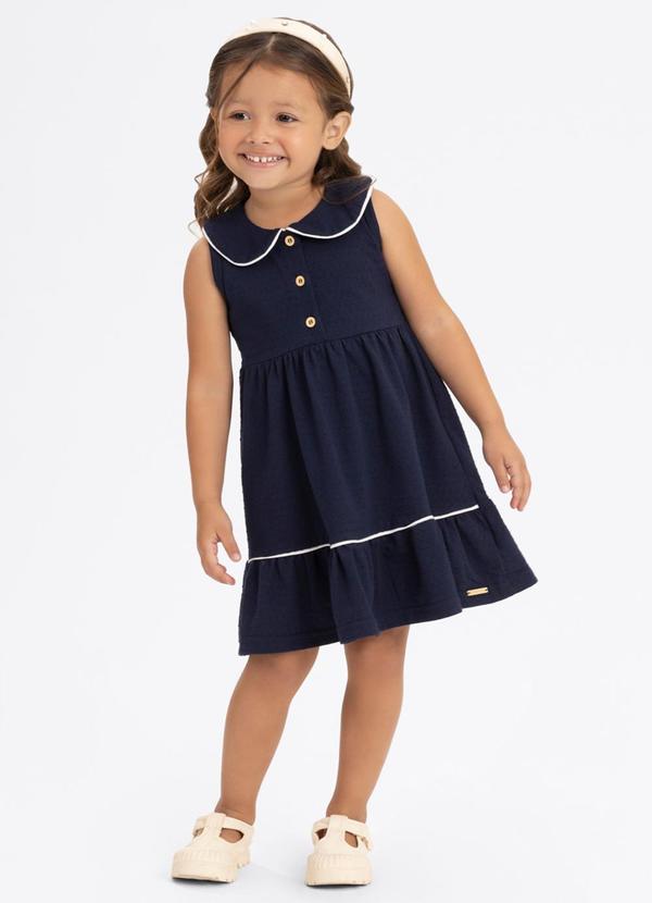 Vestido com Gola em Malha de Algodão Azul