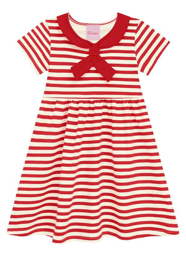 Vestido com Pala Estampa Listras Vermelho