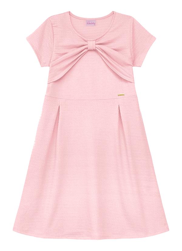 Vestido com Pregas, Laço e Plaquinha Rosa