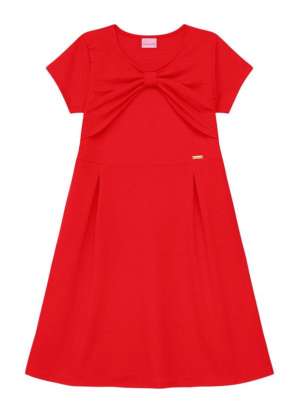 Vestido com Pregas, Laço e Plaquinha Vermelho