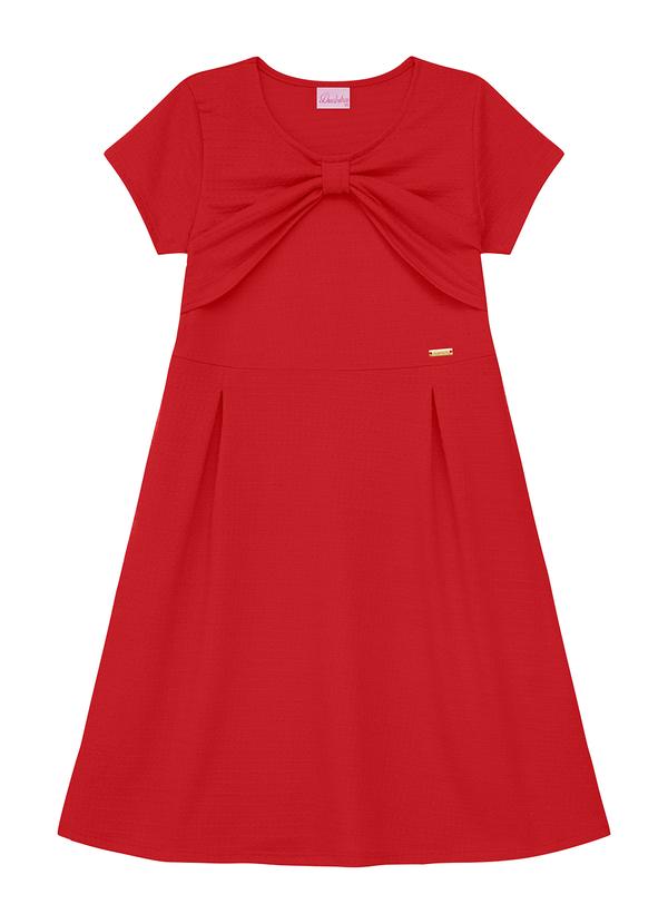 Vestido com Pregas, Laço e Plaquinha Vermelho
