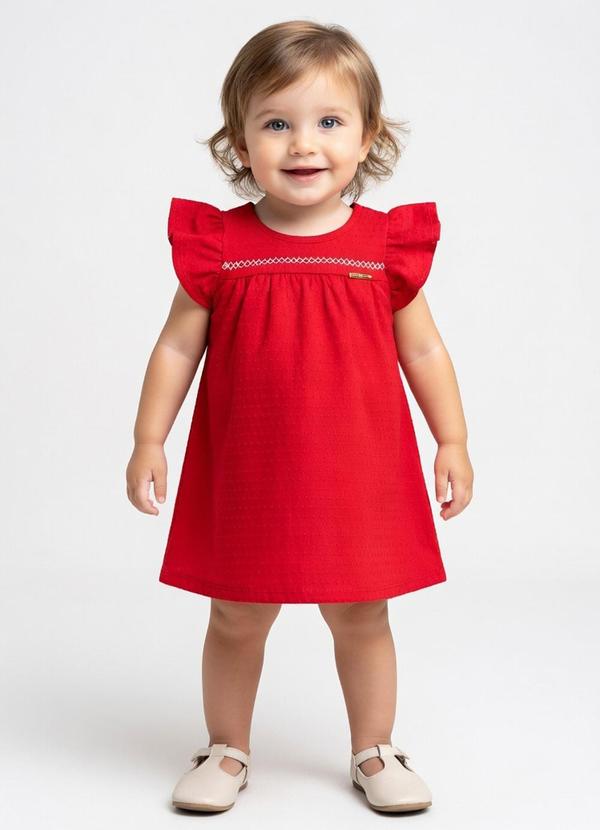 Vestido Cotton Leve Trabalhado Vermelho
