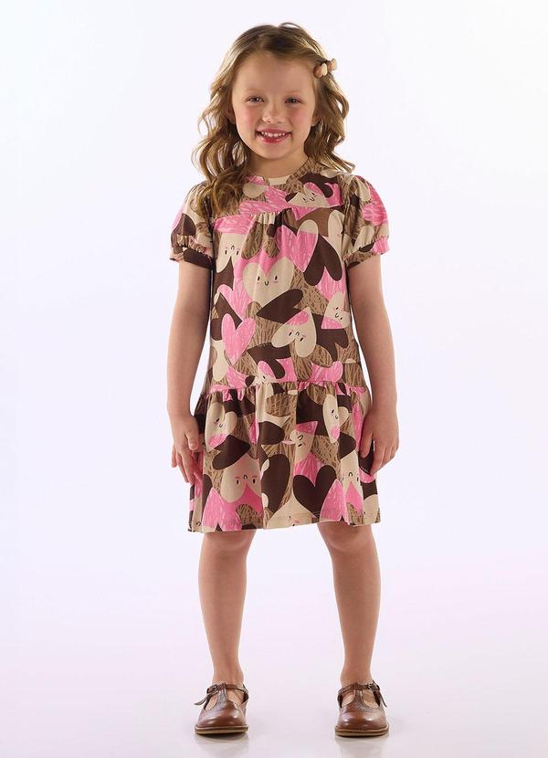 Vestido Cotton Manga Bufante Marrom