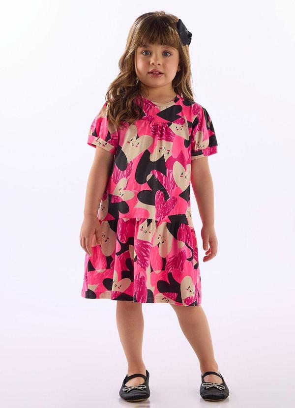 Vestido Cotton Manga Bufante Rosa