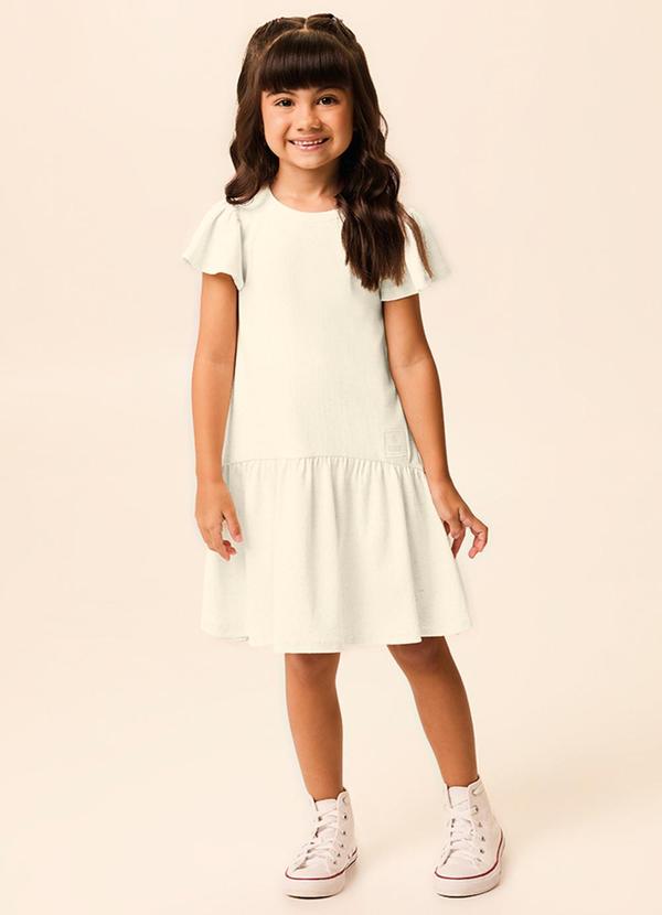Vestido Curto Amplo Canelado Linho Off White