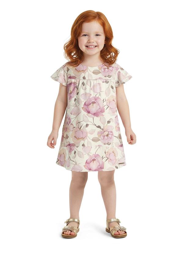 Vestido Curto Amplo Floral Off White