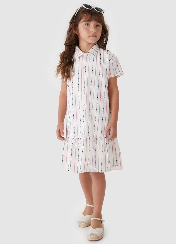 Vestido Curto Chemise Listrado Branco