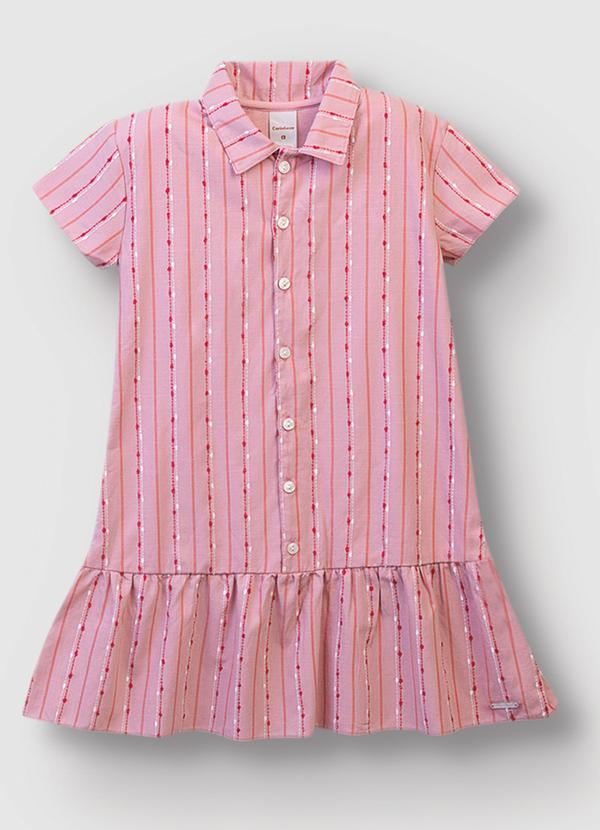 Vestido Curto Chemise Listrado Rosa
