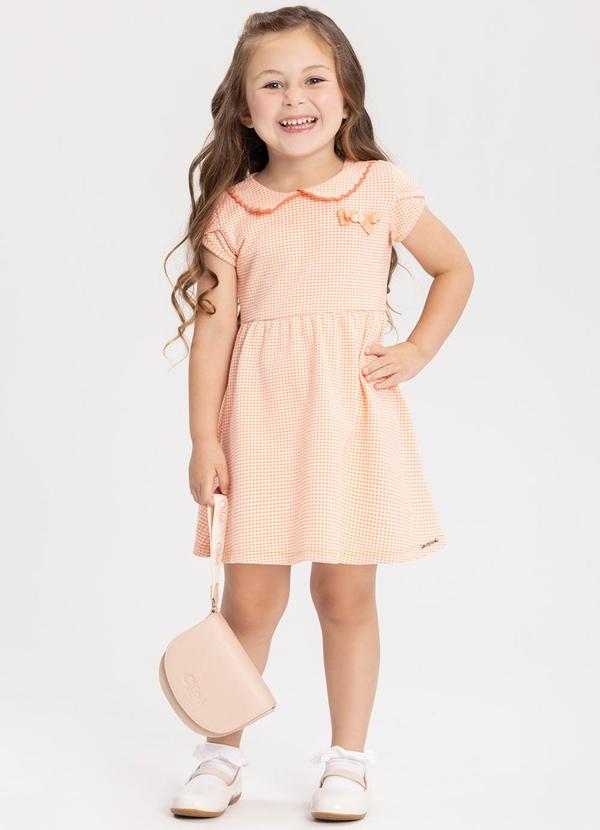 Vestido Curto com Bordado e Laço Laranja