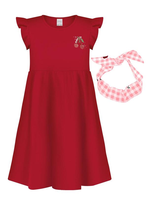 Vestido Curto com Faixa de Cabelo Vermelho