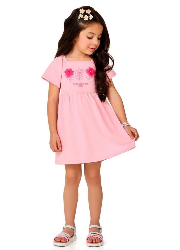 Vestido Curto com Flor de Organza Rosa