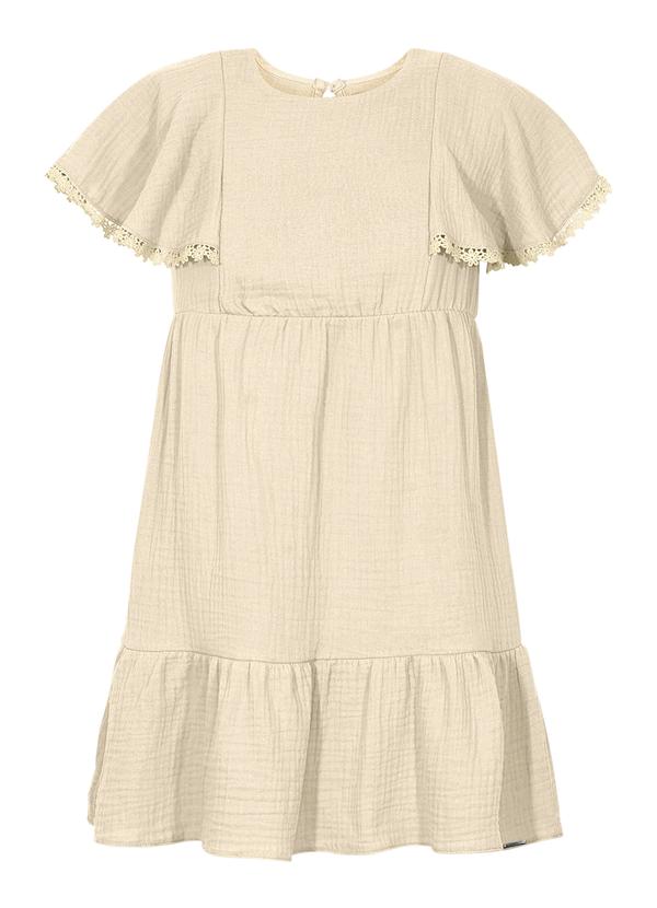 Vestido Curto com Manga Godê em Tecido Gaze Bege