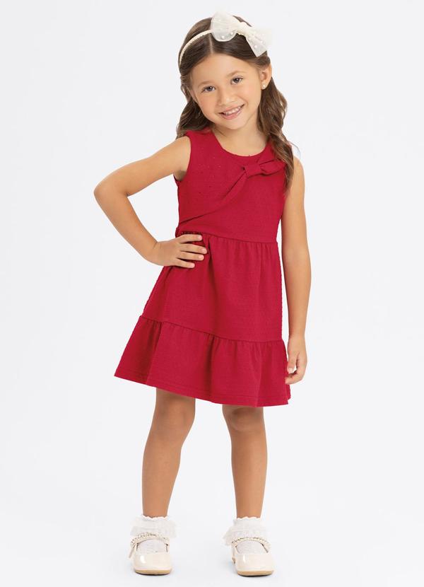 Vestido Curto com Strass de Algodão Vermelho