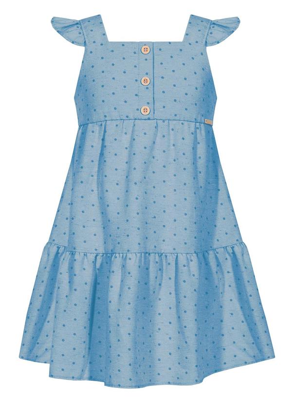 Vista 2 Vestido Curto de Alças com Babado e Botões Azul