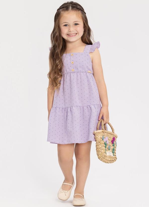 Vista 2 Vestido Curto de Alças com Babado e Botões Rosa Alakazoo Alakazoo