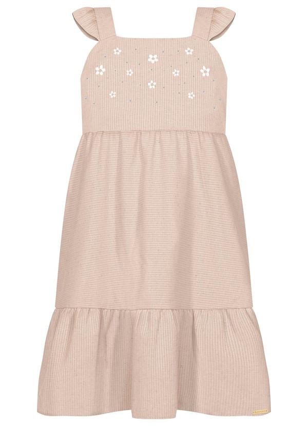 Vestido Curto de Alças com Babados e Strass Bege