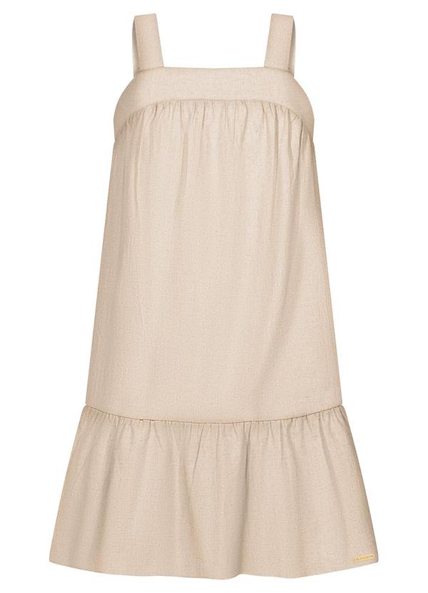 Vestido Curto de Alças em Tecido com Linho Bege