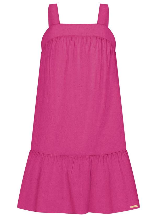 Vestido Curto de Alças em Tecido com Linho Rosa