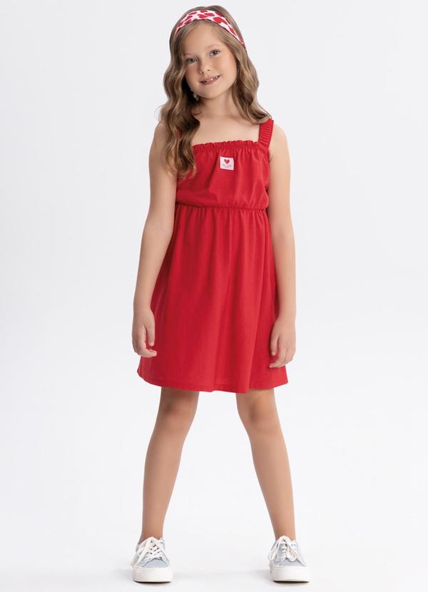 Vestido Curto de Alças Texturizada Vermelho