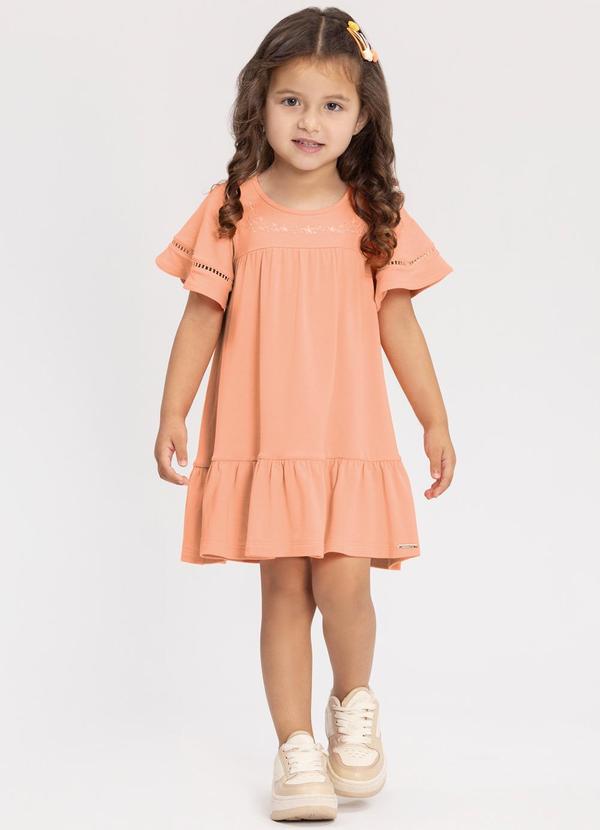 Vestido Curto de com Bordado e Strass Laranja