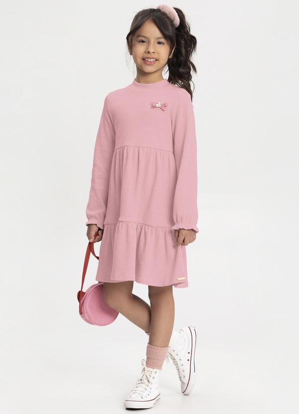 Vista 2 Vestido Curto em Malha Texturizada Rosa Alakazoo Alakazoo