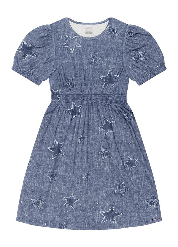 Vestido Curto em Meia Malha Estampada Azul