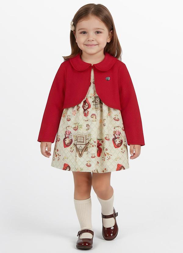 Vestido Curto Estampado com Bolero Bege