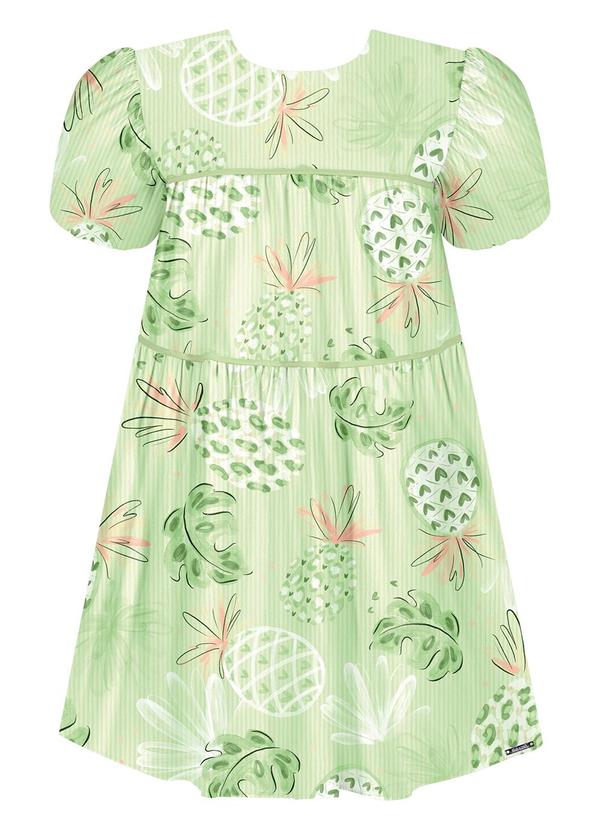 Vestido Curto Estampado com Manga Balonê Verde