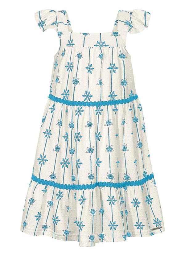 Vestido Curto Estampado de Alças em Malha Azul