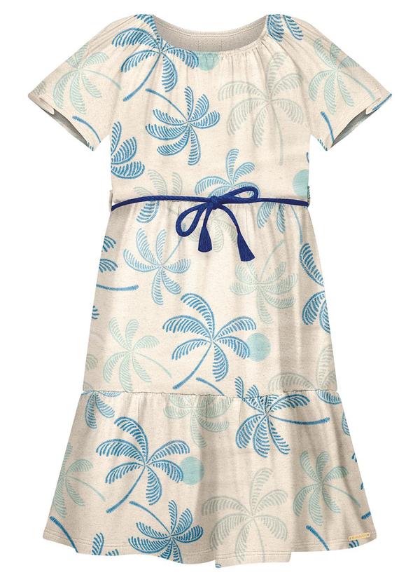 Vestido Curto Estampado de Mangas Curtas Azul