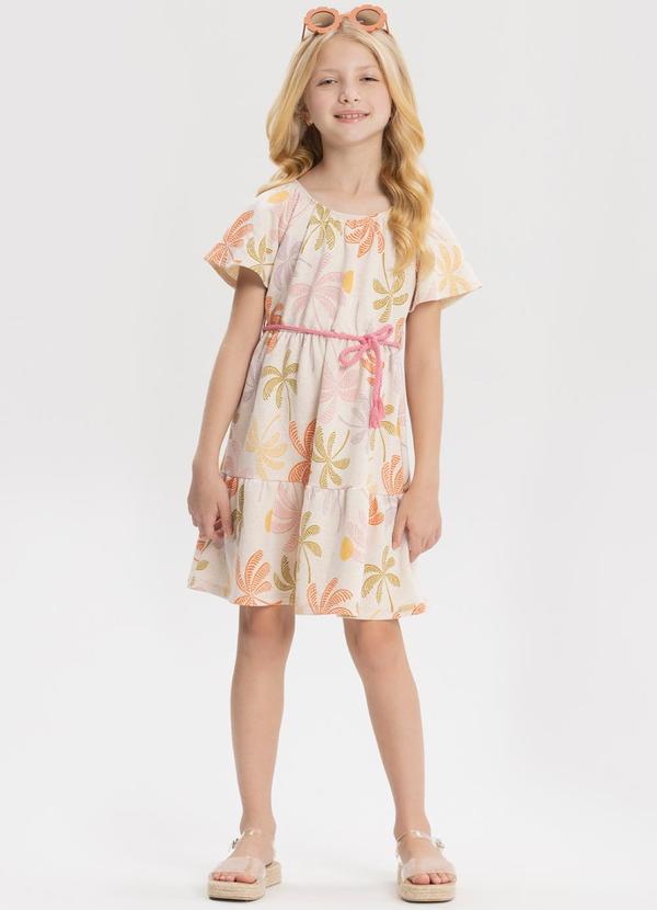 Vestido Curto Estampado de Mangas Curtas Rosa