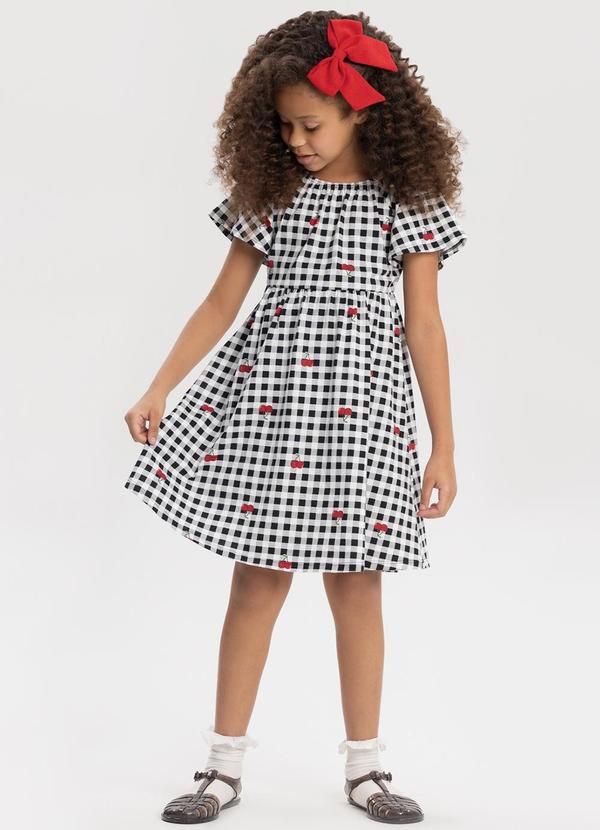 Vista 2 Vestido Curto Estampado em Meia Malha Preto Alakazoo Alakazoo