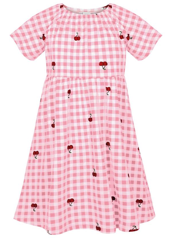 Vista 2 Vestido Curto Estampado em Meia Malha Rosa Alakazoo Alakazoo