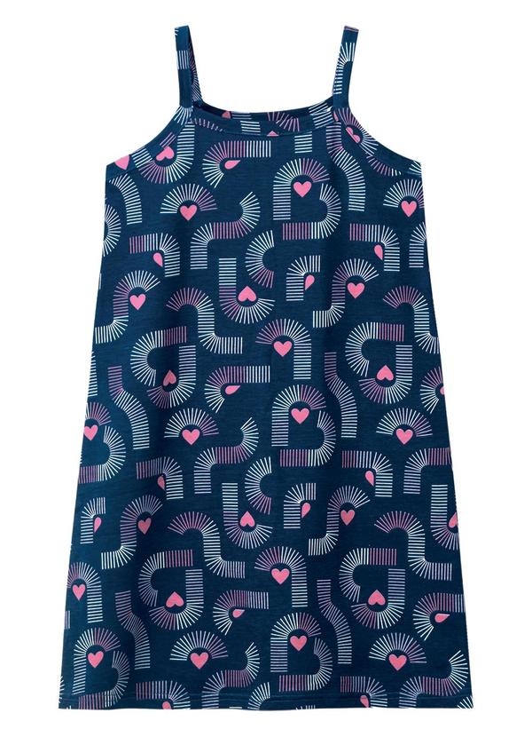 Vestido Curto Evasê Corações Azul Marinho