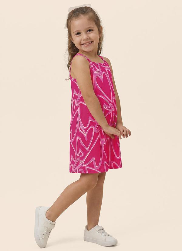 Vestido Curto Evasê Corações Rosa Escuro