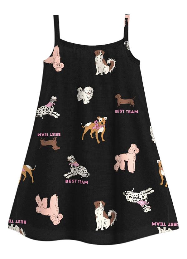 Vestido Curto Evasê Estampado Preto