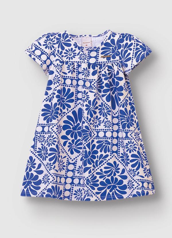 Vestido Curto Floral Amplo Azul Escuro