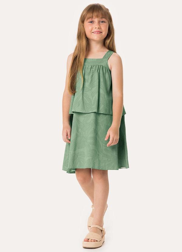 Vestido Curto Folhagens em Babados Verde Menta